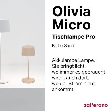 Zafferano Olivia Micro - Бездротова LED-лампа для дому та саду, сенсорне керування, регулювання яскравості, 2200-3000K, 20 см, пісочний колір