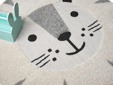 М'який затишний дитячий килим the carpet Lou, М'який затишний ворс, легкий у догляді, стійкий до фарбування, відкритий, 3D-вид, із зображенням лева, круглий, 160 см (круглий, 200 х 200 см, кремовий-2)