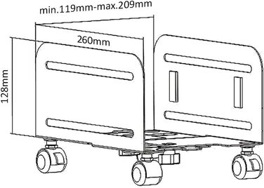 Підставка для комп'ютера Maclean MC-851 на колесах, мобільна, чорна, до 10 кг, 260 x 119/209 x 128 мм