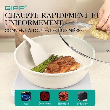 Сковорода GiPP Schmorpfannen з високим бортиком 28 см з кришкою, антипригарне покриття, 4.3 л, кераміка, для всіх типів плит, білий колір