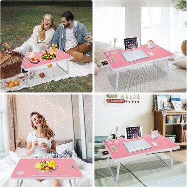 Складаний столик для ноутбука з USB-портами та відділеннями для аксесуарів (Рожевий)