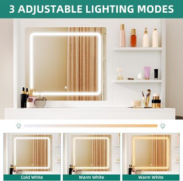 Туалетний столик YITAHOME з підсвіткою та дзеркалом, 4 шухляди, відкриті полиці, чорний (білий)