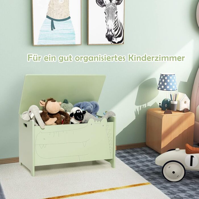 Дерев'яна іграшкова скриня DREAMADE, 60x33x37,5 см, стільчик для дитини, ящик для іграшок з кришкою, дитяча скриня, органайзер для дитячої кімнати (зелений)