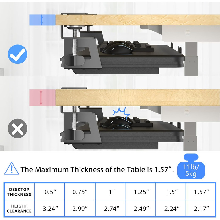 Підставка під клавіатуру Suptek під стіл з ящиком – 67,8 x 30 см, міцна кріплення C-подібне, регульована висота, легка установка, для дому та офісу, DSF6CT