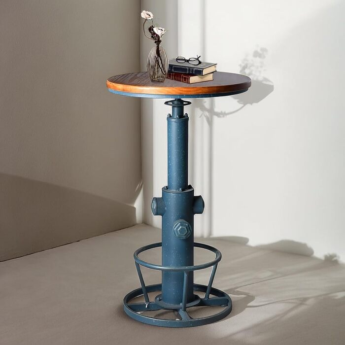 Столик барний вінтажний в індустріальному стилі, дизайн як пожежний гідрант, блакитний, регульована висота 98-112,8 см