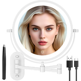 Дзеркало для макіяжу Auxmir з підсвічуванням, 1x, перезаряджуване, з підсвічуванням для гоління, настінне, з регулюванням яскравості, збільшувальне (30x), 3 кольори світла, поворотне на 360°, для ванної кімнати (білий) Дзеркало для макіяжу Auxmir з підсвічуванням, 1x, перезаряджуване, з підсвічуванням для гоління, настінне, з регулюванням яскравості, збільшувальне (30x), 3 кольори світла, поворотне на 360°, для ванної кімнати (білий)