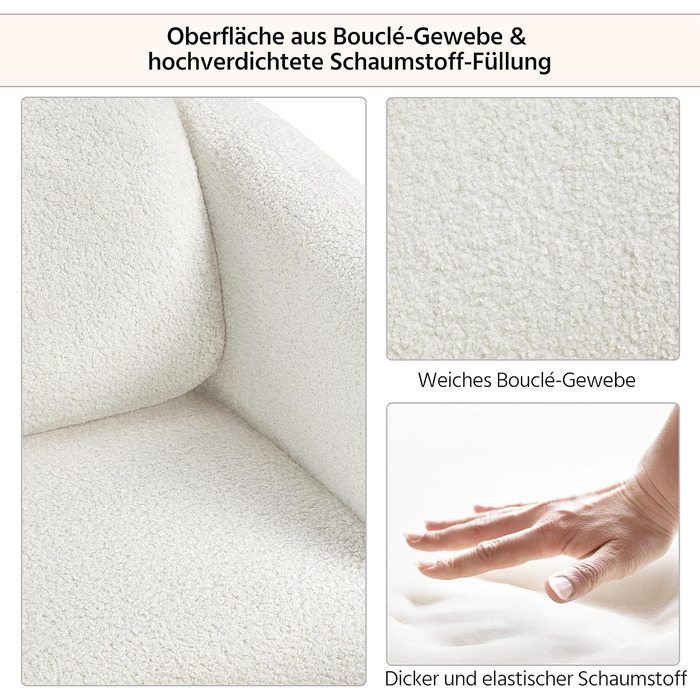 Крісло Yaheetech з тканини букле, м'яке, з регульованою підголівником, для вітальні/офісу, біле