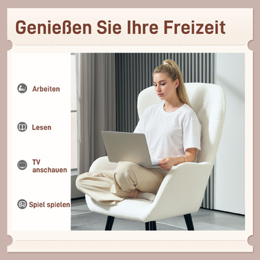 М'який крісло з ромбоподібним стежкою, обтягнуте тканиною вельветоподібного типу (тедді), з декоративними подушками, розмір 88 x 75 x 106 см, білий