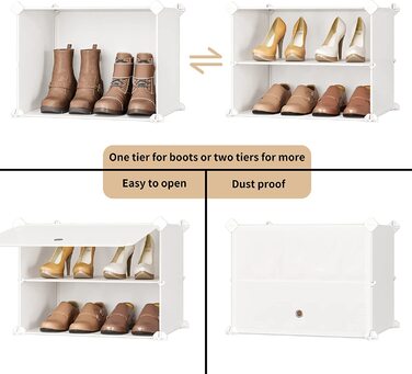 Шафа для взуття JOISCOPEполиця для взуття своїми руками, Модульна підставка для взуття з дверцятами, портативний пластиковий органайзер для взуття, полиця для зберігання в передпокої, спальні, передпокоїбілий, 2 * 8 (2x6)