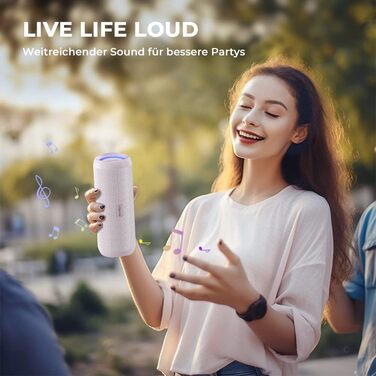 RIENOK Портативна Bluetooth Колонка з Підсвічуванням, Рожева, IPX7 Водонепроникна, 3600 mAh, Bluetooth 5.3, Бас, Стерео Звук