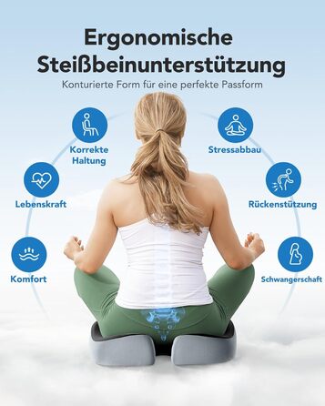 Подушка для офісного крісла HUANUO: велика подушка з піною Memory Foam. Зняття напруги з попереку та куприка. Підходить для офісних крісел, авто та інвалідних візків. Ідеально для тривалого сидіння. Нековзна поверхня.