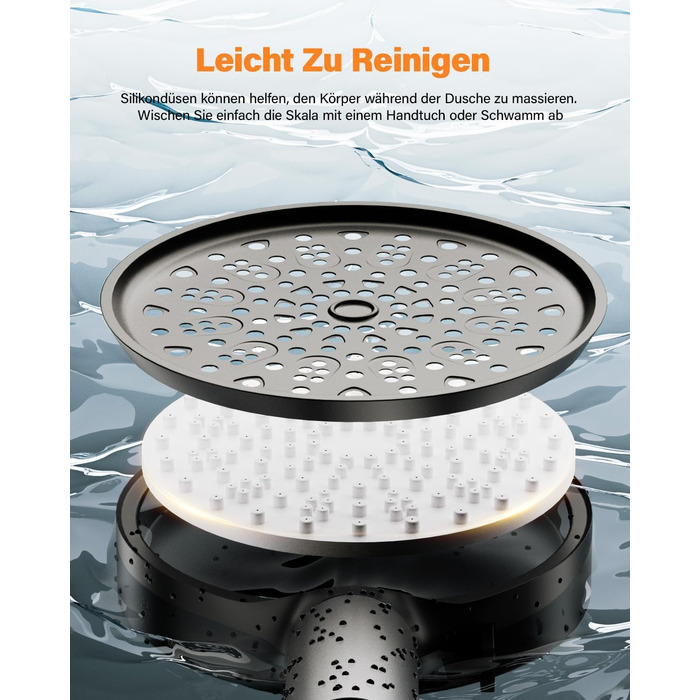 Фільтр для душу Cobbe з шлангом, високонапірна ручна лійка з 20-ступеневою фільтрацією, економна лійка з 6 режимами, підвищувач тиску для жорсткої води, чорний, 6 режимів, шланг