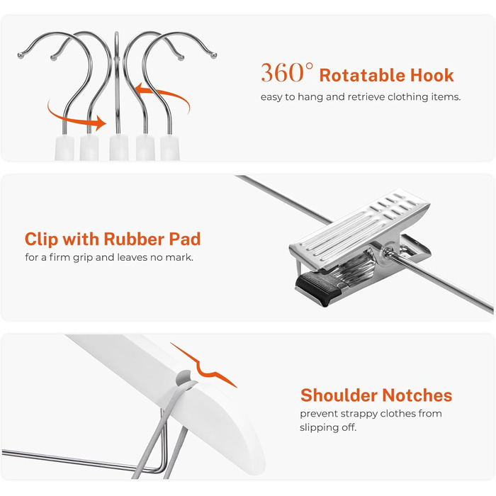 Дерев'яні вішалки для одягу HOUSE DAY (12 шт.) з кліпсами: для костюмів, суконь, пальто, сорочок, штанів. Преміум якість.