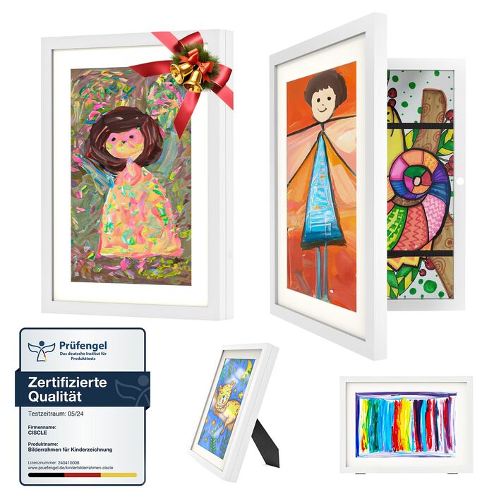 Рамка для дитячих малюнків Ciscle A4, 2 шт., біла, з фронтальним завантаженням для творчих робіт, школа, дім