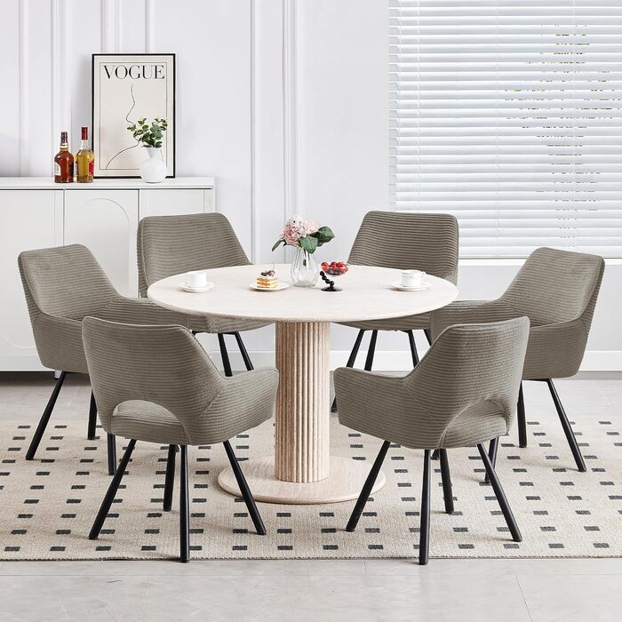 Набір з 4 обертових стільців для їдальні з підлокітниками, 360° обертання, кухонний стілець, сучасний м'який стілець з тканинною спинкою для кухні, їдальні, спальні, бежевий