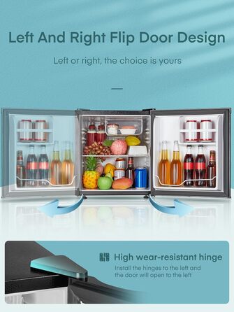 Міні-холодильник FOHERE 46L з відділенням для льоду | Компактний холодильник | Регулювання температури, енергозбереження, тиха робота | Холодильник для напоїв ідеально підходить для офісу, кемпінгу та геймінгу | Змінний бік відкривання дверцят | Чорний