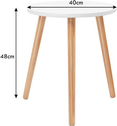 Журнальний стіл GIANTEX круглий, дерев'яний журнальний стіл обідній стіл для спальні, вітальні, балкон, тумбочка на ніжках з сосни, біла