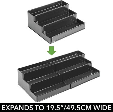 Полиця для спецій mDesign для кухонної шафи і робочої поверхні-Пластикова висувна підставка для спецій для наведення порядку на кухні-зручний 3-рівневий кухонний органайзер- (темно-сірий)