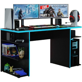 Комп'ютерний стіл Madesa Gaming з 5 полицями, 136x60x75 см, дерево - чорний/синій