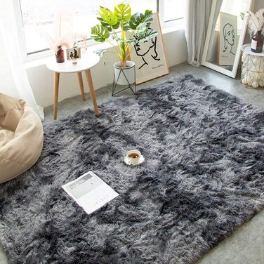 Килими Leesentec, круглі килими для спальні, вітальні, нековзні м'які пухнасті килимки, волохаті килимки, великі Килимки для передпокою (білий/сірий, 140) (чорний, сірий, 160*200 см)