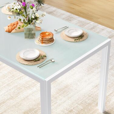 Стіл Bealife з загартованого скла, 120x70x75 см, білий. Сучасний кухонний стіл з металевим каркасом, стійкий до подряпин та тепла. Для кухні, вітальні, їдальні або кавової зони, home office.