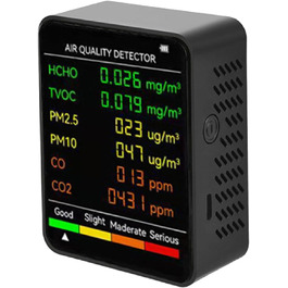 Монітор якості повітря 6-в-1: PM2.5, PM10, TVOC, детектор забруднення повітря для дому, офісу, теплиці (білий, чорний)