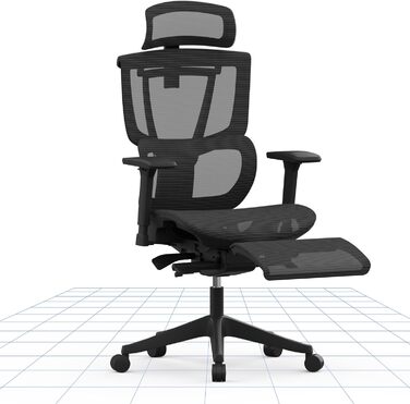 Крісло офісне FLEXISPOT ErgoX з регульованою поперековою підтримкою, 4D підлокітниками та 2D підголівником, дихаючий матеріал, висота регулюється, вантажопідйомність до 130 кг
