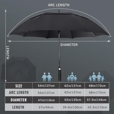 Парасолька для гольфу ZOMAKE Stormproof з відкриттям, з відкритим закриттям, ремінь для перенесення, 172 см/XXL чорний для чоловіків і жінок