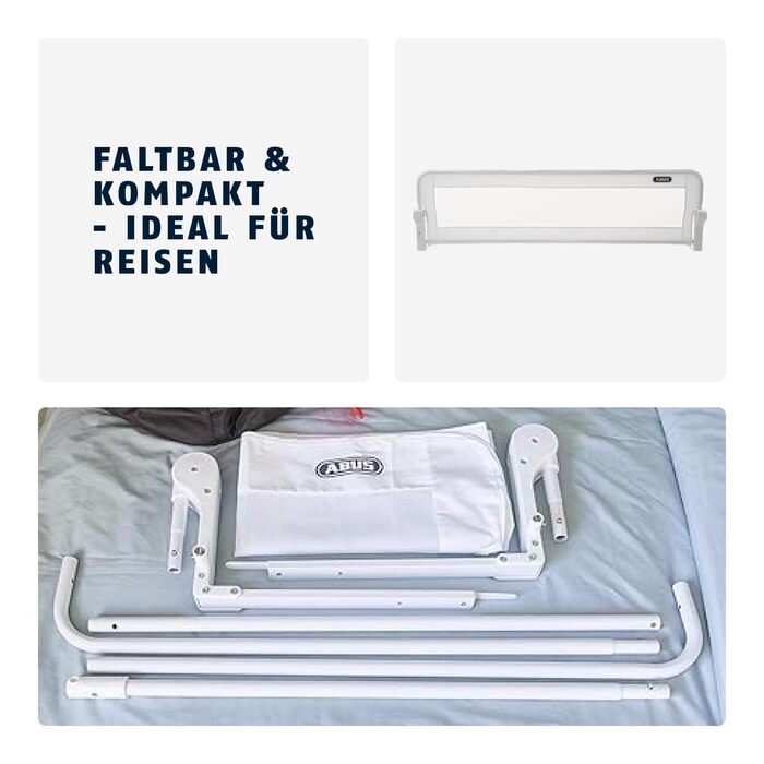Бортик для ліжка ABUS Eric для немовлят та дітей - захист від випадання для батьківських, дитячих та сімейних ліжок - складаний для подорожей - білий, 150 см