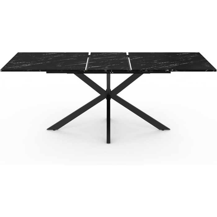 Розсувний обідній стіл Alix, 160-200 см, для 6-10 осіб, чорний, з імітацією мармуру, на металевих ніжках