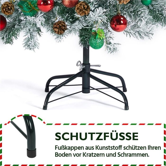 Штучна ялинка Yaheetech зі снігом 183 см (діаметр 120 см), 820 гілок, з металевим підставкою, швидкий монтаж, розкладний механізм для ялинки на Різдво