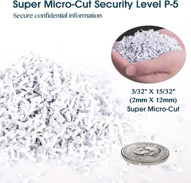 Шредер документів WOLVERINE P5 SD9101, 8-лістковий, супер-мікроріз, для важкого паперу та кредитних карт, тихий, з контейнером 17л (Чорний)