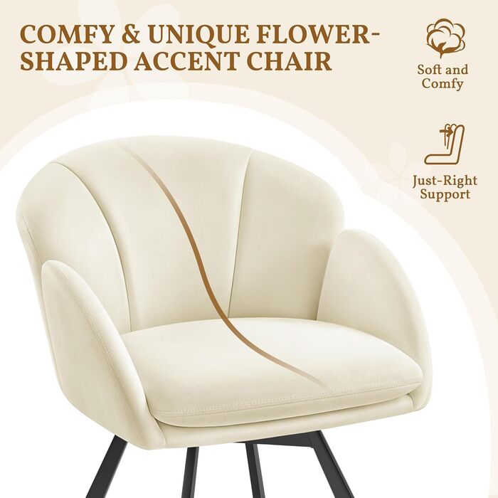 Офісний стілець Yaheetech 360° обертовий, оксамитовий, з подвійним сидінням, бежевий - для офісу, спальні, вітальні