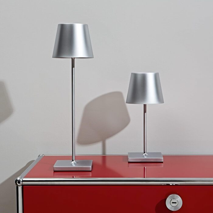 LED акумуляторна лампа SIGOR Nuindie - регульована яскравість, для дому та вулиці, 38 см, срібна, 12 годин роботи, Easy Connect