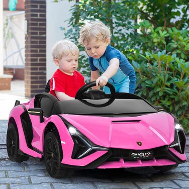 Дитячий електромобіль Lamborghini 12V з пультом, ременем безпеки, підсвіткою, музикою та сигналом, рожевий, для дітей від 3 років