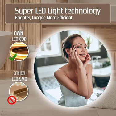 Дзеркало для ванної кімнати Venti 60 см з підсвічуванням та сенсорним вимикачем, кругле, LED, 60x60 см