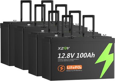 Літієва батарея XZNY 12V 100Ah Mini LiFePO4 зі 100A BMS для автофургонів, сонячних батарей та автономної мережі (4 упаковки)