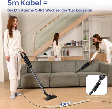 Версолайф C8PRO - пилосос з кабелем, 30000Pa/600W, 6-в-1, для твердих поверхонь, килимів та шерсті тварин, чорний