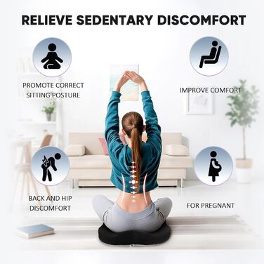 Ортопедична подушка для сидіння та підтримки попереку, ергономічна подушка з піною з пам'яті для інвалідного візка, автокрісла та офісного крісла, для зняття навантаження, полегшення болю, підтримки попереку та стегна при тривалому сидінні