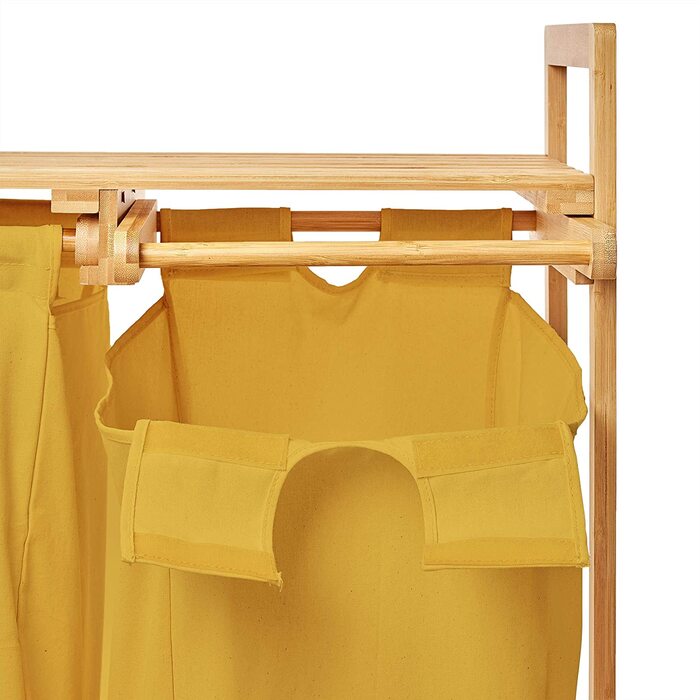 Кошик для білизни Lumaland з бамбука з 2 висувними мішками для білизни | Легкий у догляді, стійкий до вологи, легко очищується | Висота приблизно 73 см x 64 см ширина x 33 см глибина [Бежевий] 2 відділення для білизни, 2 мішки для білизни | Бежевий