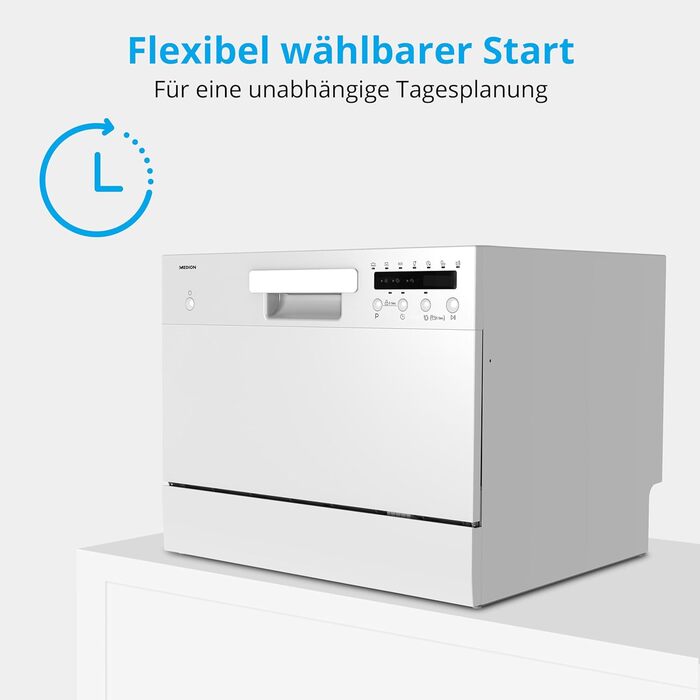 Посудомийна машина MEDION DWT60: 6 комплектів, 7 програм, ECO, AquaStop, LED дисплей, захист від дітей