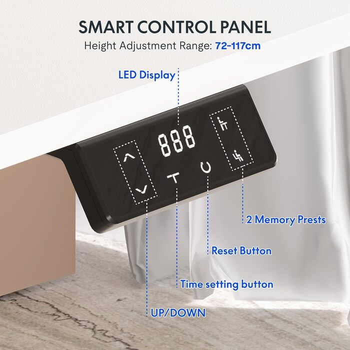 Регульований стіл FLEXISPOT 180x80 см, 4 ніжки, 2 мотори, LED-дисплей, пам'ять, для офісу, конференцій, їдальні, білий