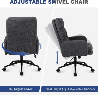 Крісло для роботи Youhauchair з кашеміру, ергономічне офісне крісло з високою спинкою, зручне крісло для туалету, обертове крісло для столу з регульованою висотою, кашемір, висока спинка (темно-сірий)