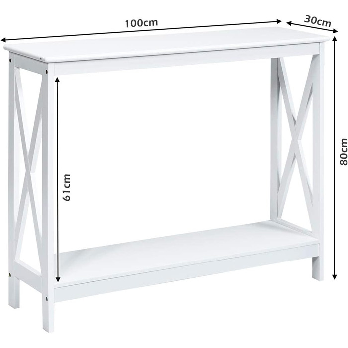 Консольний стіл LIFEZEAL з 2 рівнями, дерев'яний вхідний стіл, довгий журнальний столик, з Х-подібними барами, для вітальні, спальні, передпокою, сучасний дизайн, 100 x 30 x 80 см (Білий)