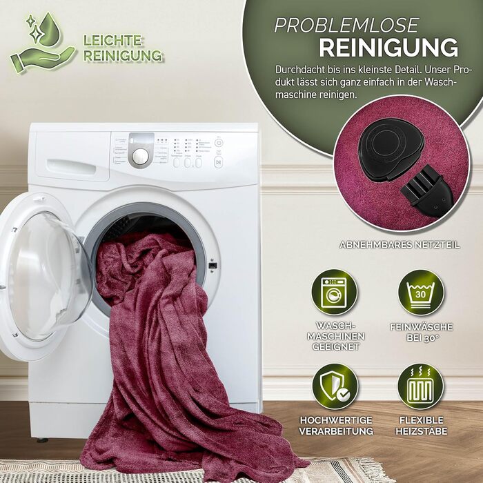 Електрична ковдра з таймером 200x180 см | 9 температурних режимів | Ковдра для ліжка та дивану | Електрична ковдра з цифровим дисплеєм (180x130 см, Бордовий)