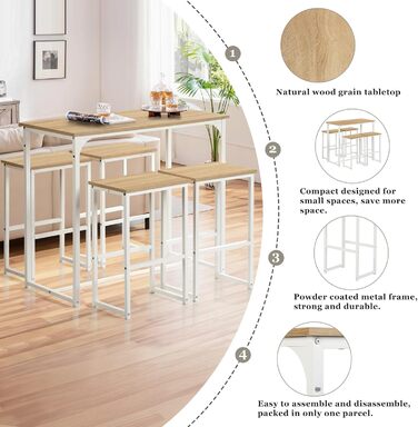 Набір кухонних меблів: стіл та 4 табурети з дуба для кухні та бару