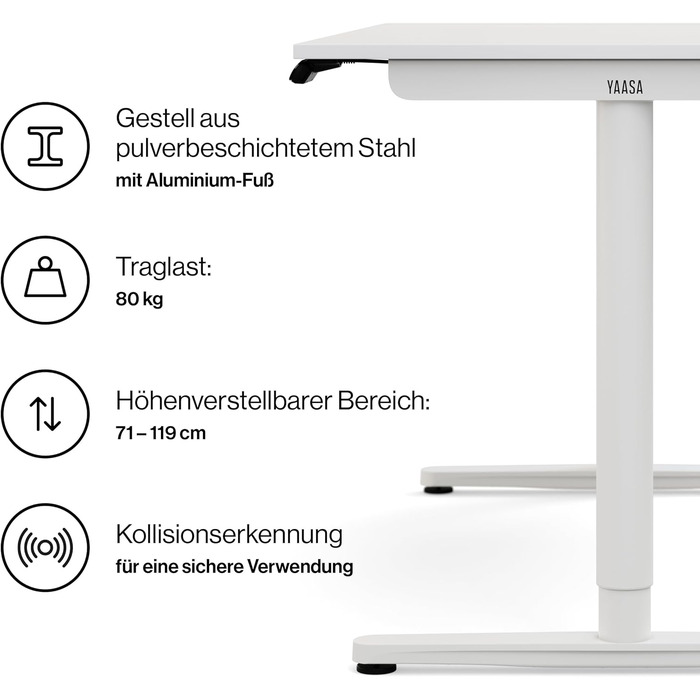 Дитяча парта Yaasa Desk Basic S, 120x70 см, з замком для ключів та USB-портом для зарядки, парта, що росте разом з дитиною (біла, 160 x 80 см)