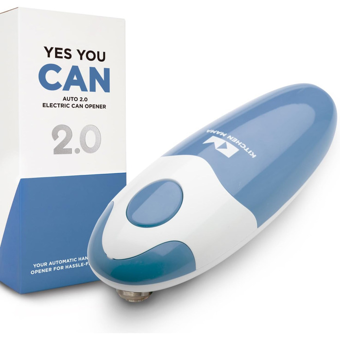 Електричний відкривач банок Kitchen Mama 2.0: автоматичний, бездротовий, з гладкою кромкою, харчовий, Blaugrau