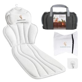 Подушка для ванни повне тіло (152x56 см) з підголівником (11 см) - біла. Підтримка шиї, спини та ніг. З сумкою для прання та подорожей, гачком для сушіння.