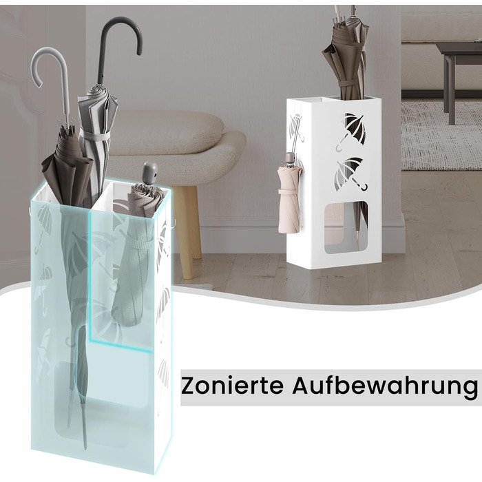 Підставка для парасоль під WOLTU, 2 слоти, з 4 гачками, металева, біла, 25x49x15 см